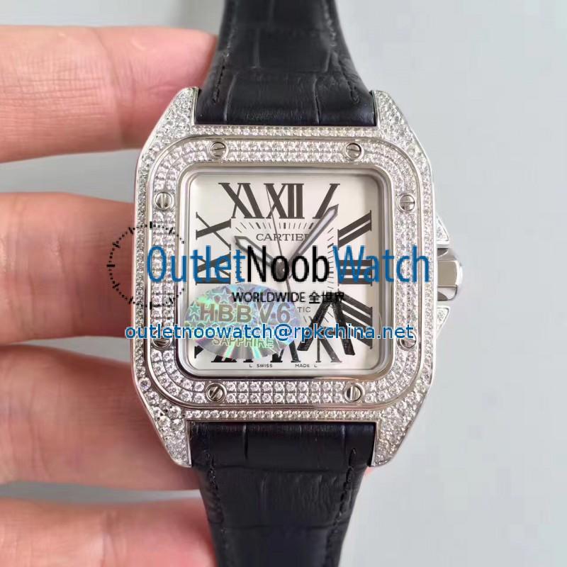 Replica Cartier Santos 100 WM501751 HBB V6 Stainless Steel & Diamonds Silver Dial Swiss 2824-2