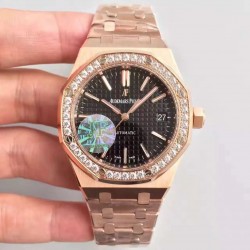 Replica Audemars Piguet Royal Oak 15450 JF Rose Gold & Diamonds Black Dial Swiss 3120