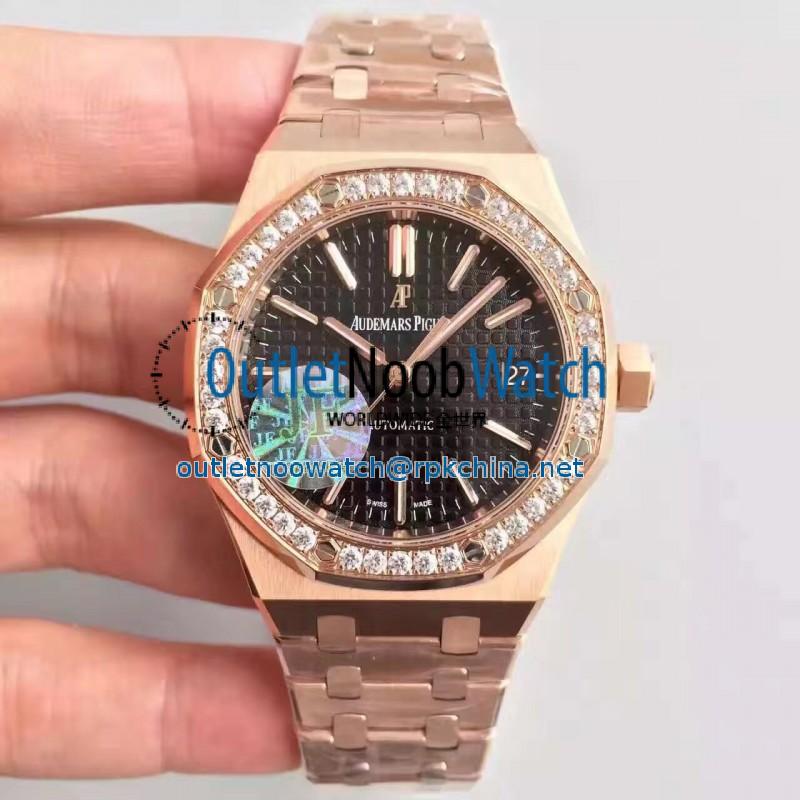 Replica Audemars Piguet Royal Oak 15450 JF Rose Gold & Diamonds Black Dial Swiss 3120