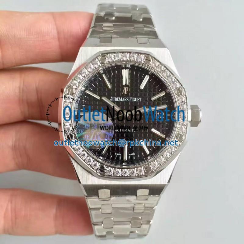 Replica Audemars Piguet Royal Oak 15450 JF Stanless Steel & Diamonds Black Dial Swiss 3120