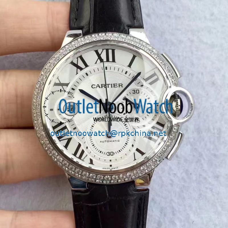 Replica Cartier Ballon Bleu Chronograph WE902002 V5 Stainless Steel & Diamonds Silver Dial Swiss 8101 MC