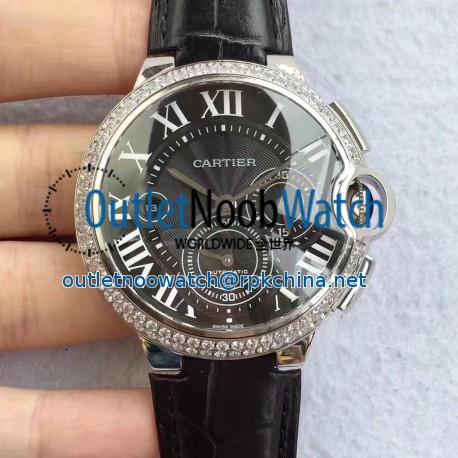 Replica Cartier Ballon Bleu Chronograph WE902002 V5 Stainless Steel & Diamonds Black Dial Swiss 8101 MC