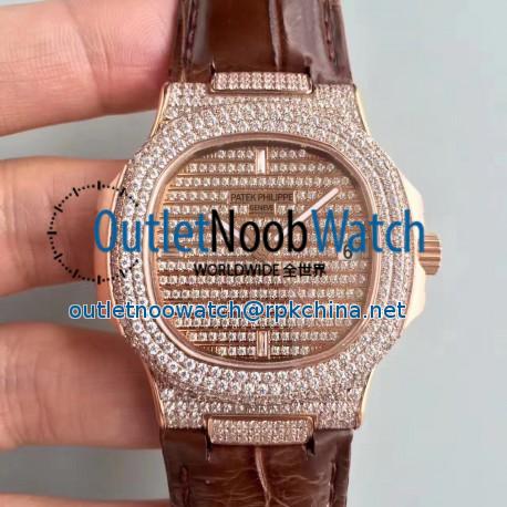 Replica Patek Philippe Nautilus Jumbo 5719/1G-001 DM Rose Gold & Diamonds Diamond Dial Swiss 324SC