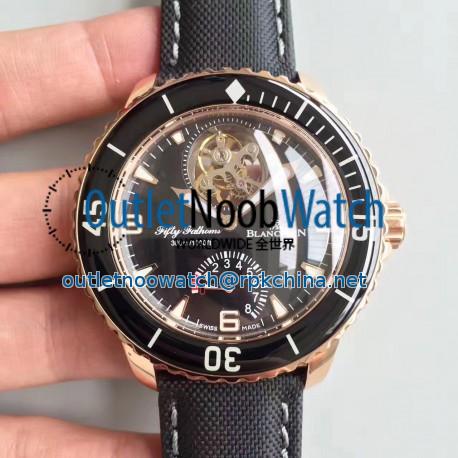 Replica Blancpain Fifty Fathoms Tourbillon 5025-3630-52A ZF Rose Gold Black Dial Swiss 25A