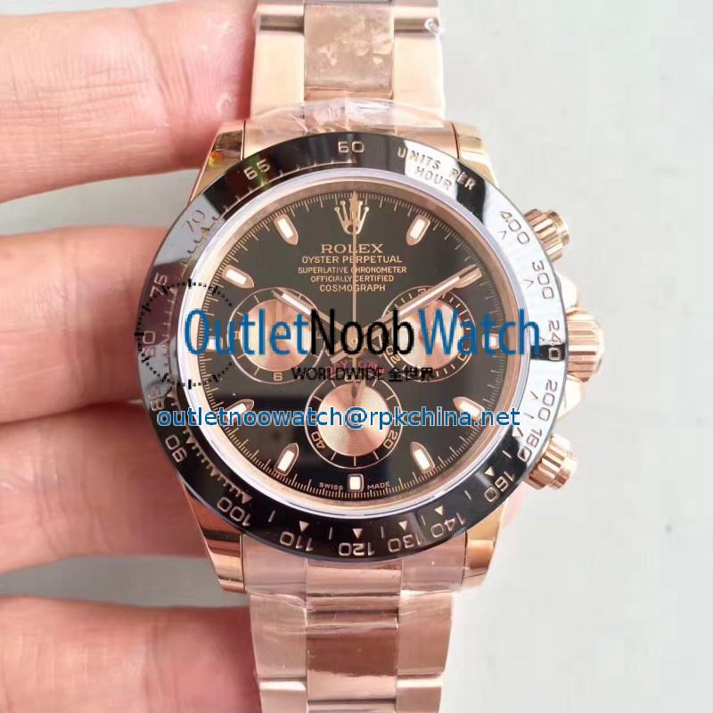 Replica Rolex Daytona Cosmograph 116515LN JH Rose Gold Black Dial Swiss 4130 Run 6@SEC