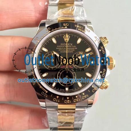 Replica Rolex Daytona Cosmograph 116519LN JH Yellow Gold & Stainless Steel Black Dial Swiss 4130 Run 6@SEC