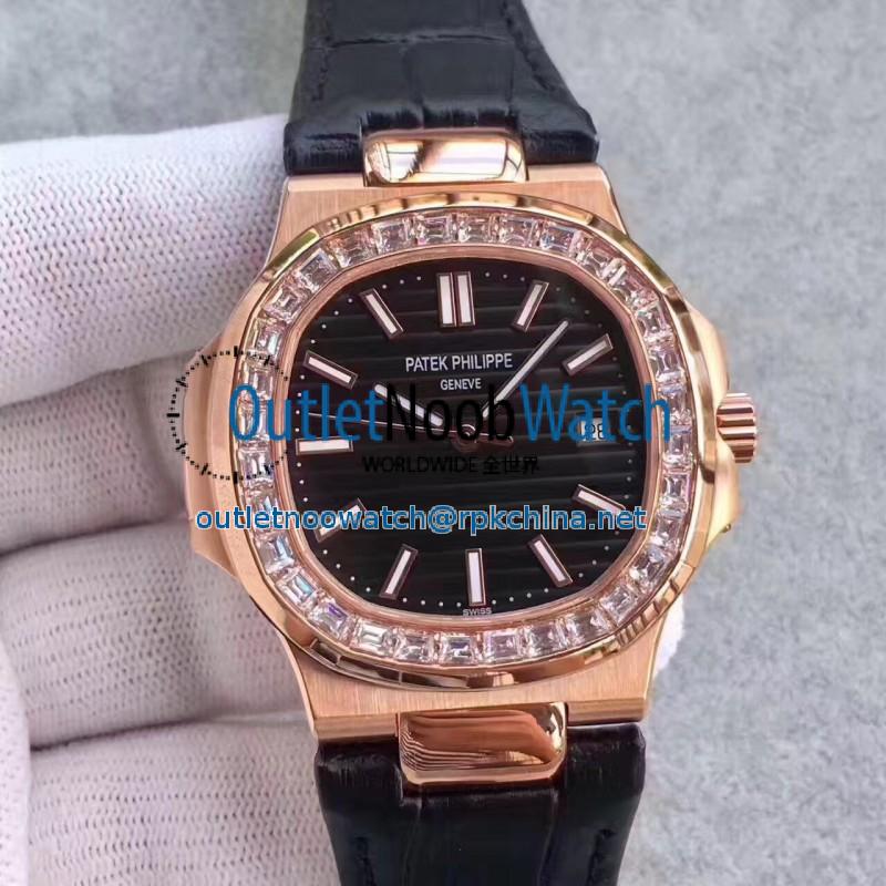 Replica Patek Philippe Nautilus 5711R MK Rose Gold & Diamonds Black Dial Swiss 324SC