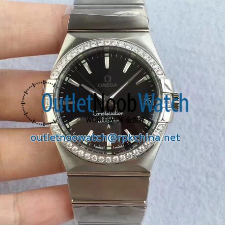 Replica Omega Constellation 123.55.38.20.99.001 38MM SSS Stainless Steel & Diamonds Black Dial Swiss 8500