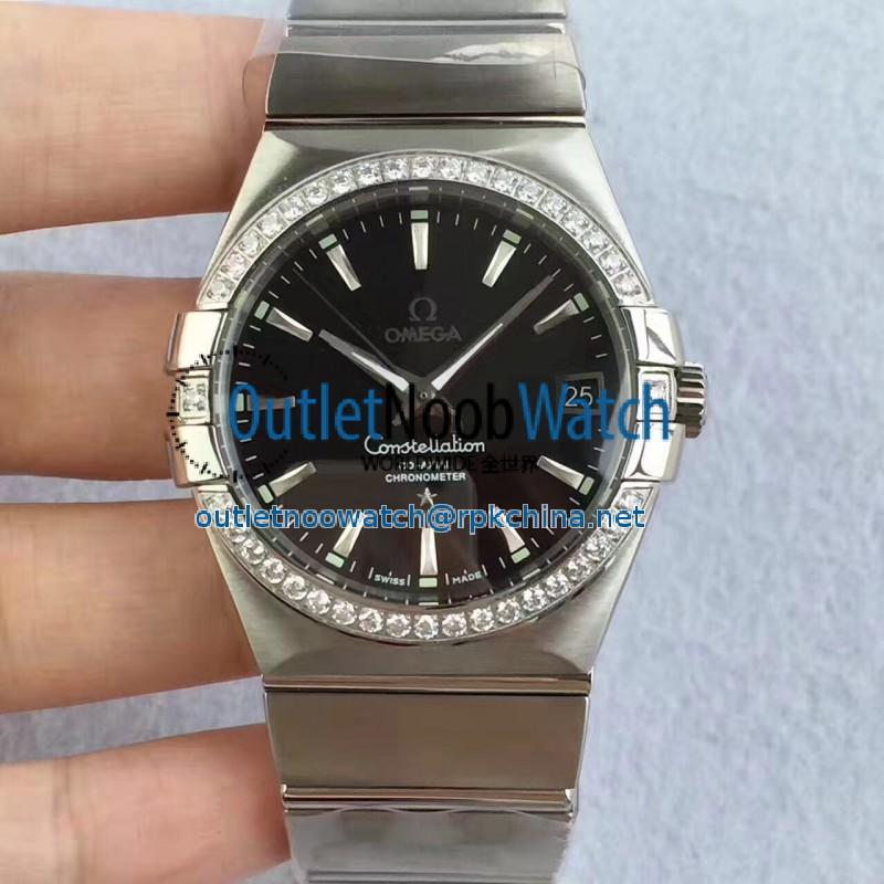 Replica Omega Constellation 123.55.38.20.99.001 38MM SSS Stainless Steel & Diamonds Black Dial Swiss 8500