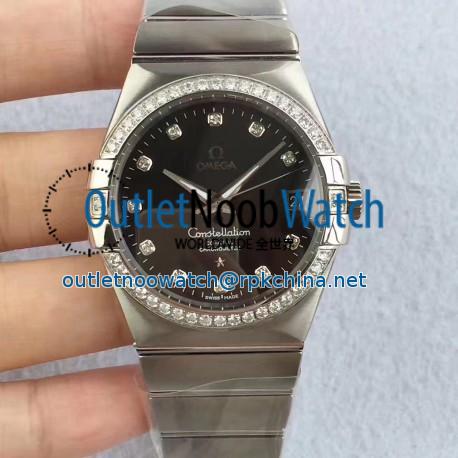 Replica Omega Constellation 123.55.38.20.99.001 38MM SSS Stainless Steel & Diamonds Black Dial Swiss 8500