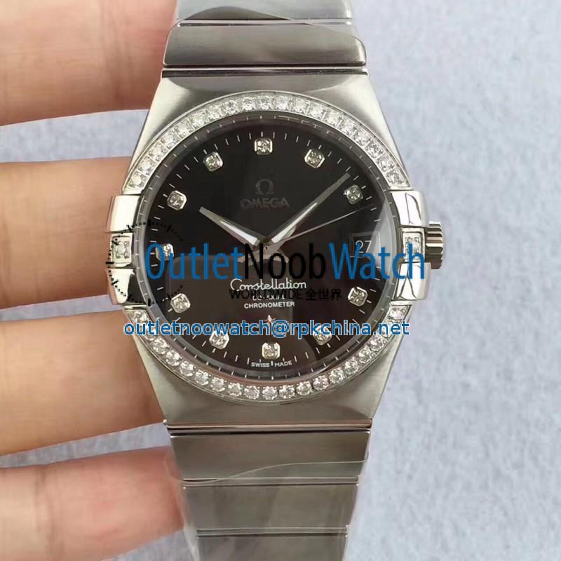 Replica Omega Constellation 123.55.38.20.99.001 38MM SSS Stainless Steel & Diamonds Black Dial Swiss 8500