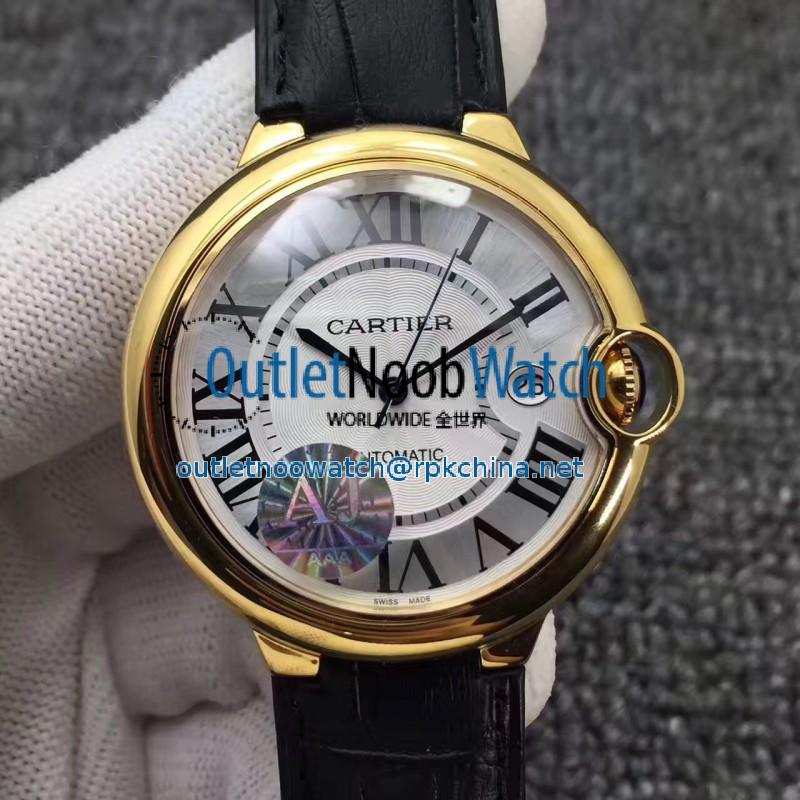 Replica Ballon Bleu De Cartier 42MM W6900551 AJ Yellow Gold Silver Dial Swiss 2824-2