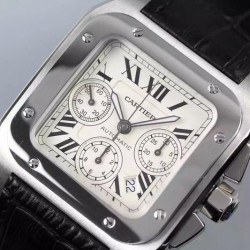 Replica Cartier Santos 100 Chronograph Stainless Steel White Dial Swiss 7753