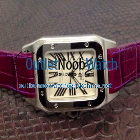 Replica Cartier Santos 100 Midsize Stainless Steel White Dial Purple Leather Strap Swiss 2836-2