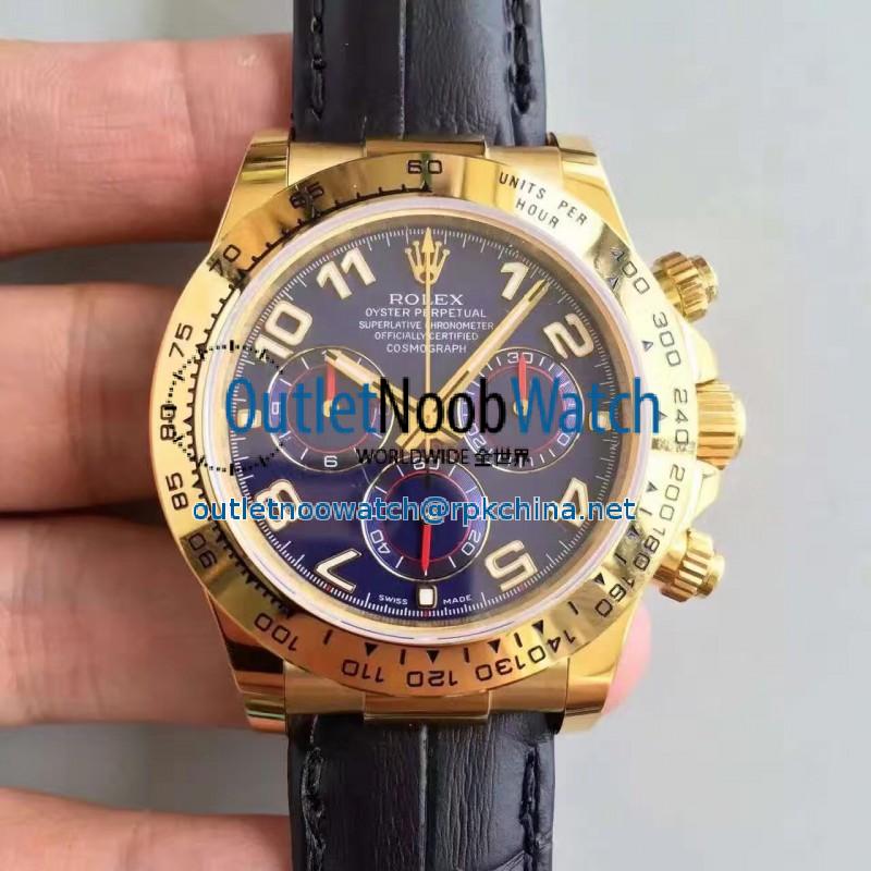 Replica Rolex Daytona Cosmograph 116518 JH Yellow Gold Blue Dial Swiss 4130 Run 6@SEC