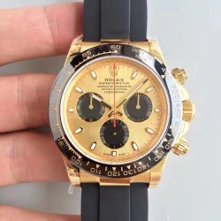 Replica Rolex Daytona Cosmograph 116518LN JH Yellow Gold Champagne Dial Swiss 4130 Run 6@SEC