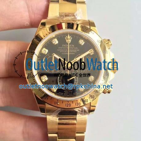 Replica Rolex Daytona Cosmograph 116508 JH Yellow Gold Black Dial Dial Swiss 4130 Run 6@SEC