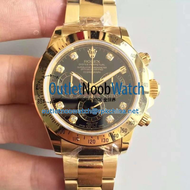 Replica Rolex Daytona Cosmograph 116508 JH Yellow Gold Black Dial Dial Swiss 4130 Run 6@SEC