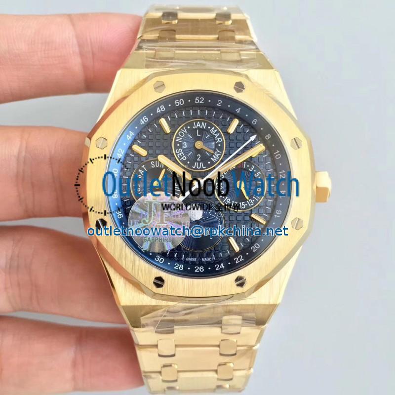 Replica Audemars Piguet Royal Oak Perpetual Calendar 41MM 26574BA.OO.1220BA.01 JF Yellow Gold Blue Dial Swiss 5134