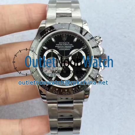 Replica Rolex Daytona Cosmograph 116500LN JF Stainless Steel Black Dial Swiss 7750 Run 6@SEC