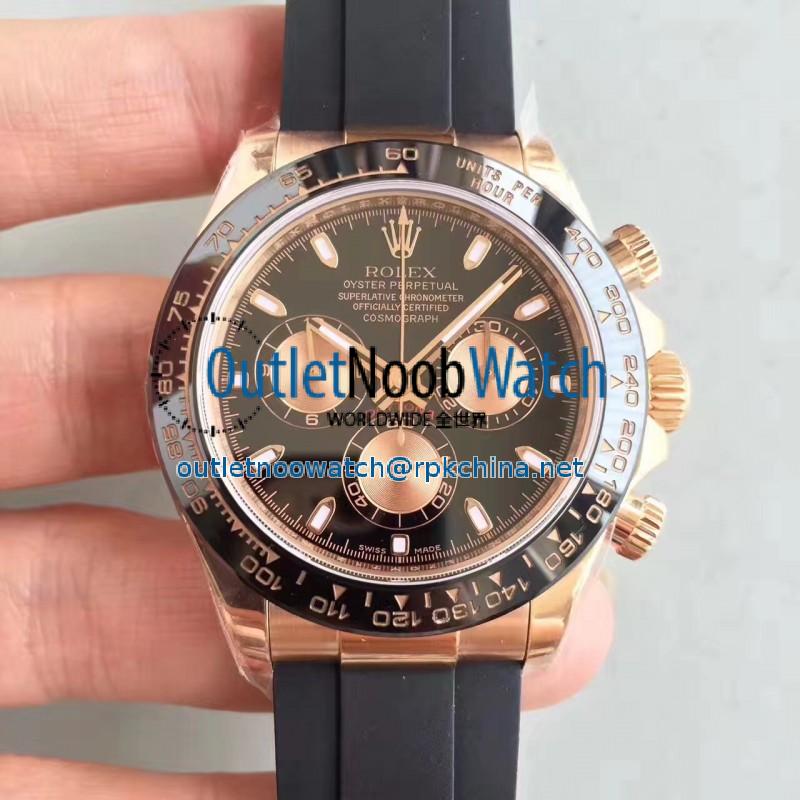 Replica Rolex Daytona Cosmograph 116515LN N Rose Gold Black Dial Swiss 7750 Run 6@SEC