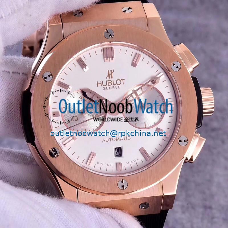 Replica Hublot Classic Fusion Chronograph King Gold Opalin 521.OX.2611.LR HBB V6 Rose Gold Silver Dial Swiss 7750