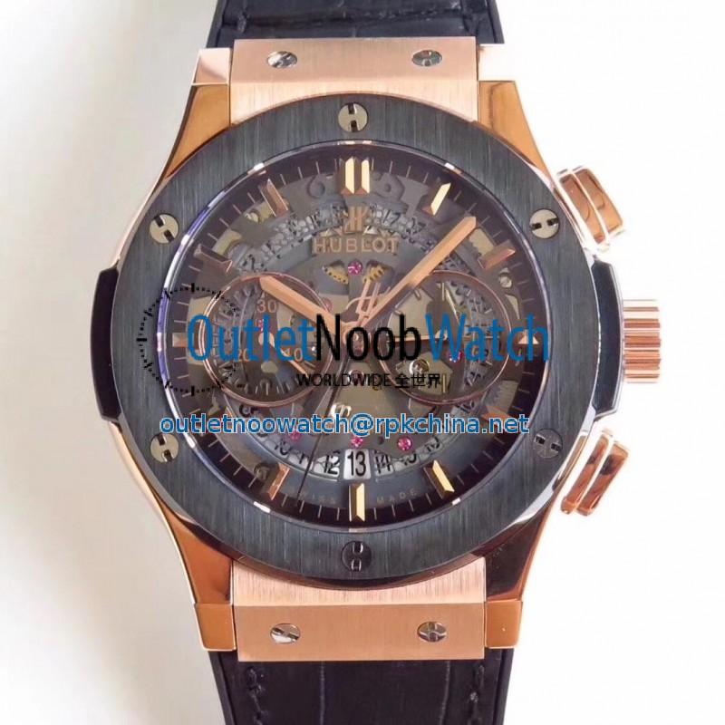 Replica Hublot Classic Fusion Aerofusion Chronograph Dutch 525.OM.0180.HR.CSS16 HBB V6 Rose Gold Black Skeleton Dial Swiss 7750