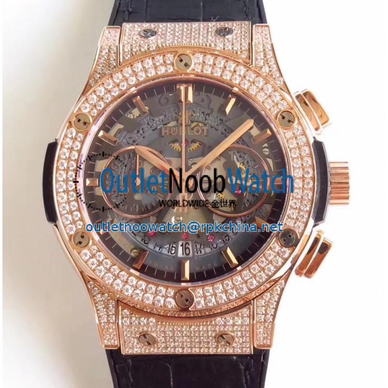 Replica Hublot Classic Fusion Aerofusion 525.OX.0180.LR.1704 HBB V6 Rose Gold & Diamonds Black Skeleton Dial Swiss 7750