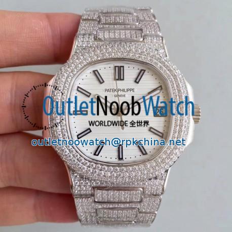 Replica Patek Philippe Nautilus Jumbo 5719/10G-010 MK Stainless Steel & Diamonds White Dial Swiss 324SC