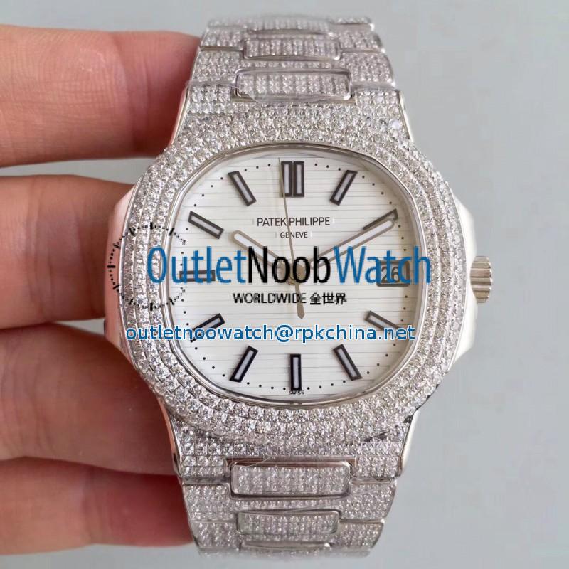 Replica Patek Philippe Nautilus Jumbo 5719/10G-010 MK Stainless Steel & Diamonds White Dial Swiss 324SC