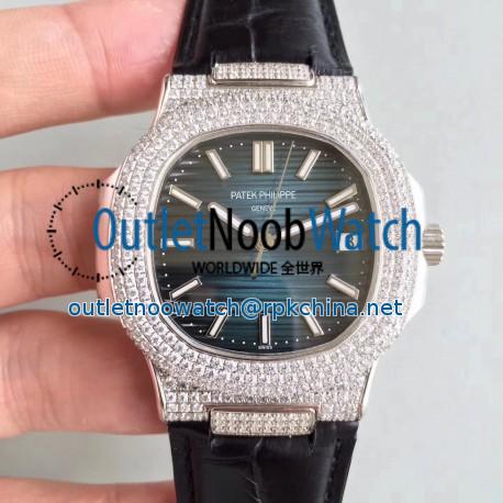 Replica Patek Philippe Nautilus Jumbo 5719/1G-001 MK Stainless Steel & Diamonds Blue Dial Swiss 324SC