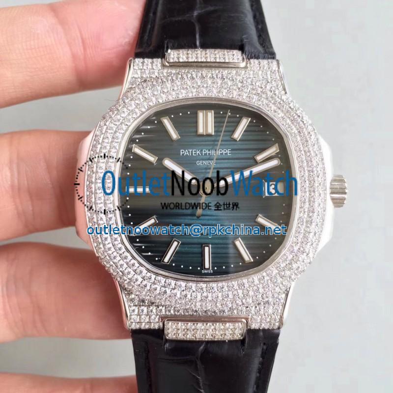 Replica Patek Philippe Nautilus Jumbo 5719/1G-001 MK Stainless Steel & Diamonds Blue Dial Swiss 324SC