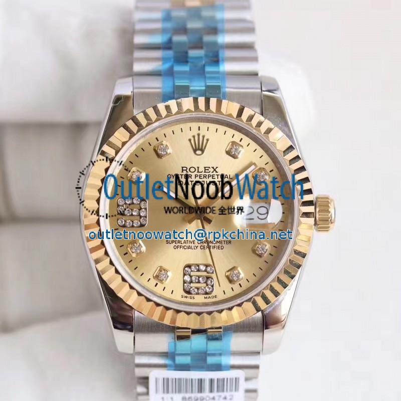 Replica Rolex Datejust 36 116233 36MM N Stainless Steel & Yellow Gold Champagne & Diamonds Dial Swiss 2836-2