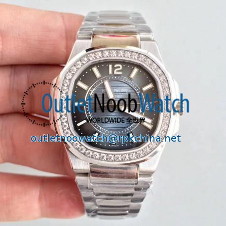 Replica Patek Philippe Nautilus Ladies 7010/1G-010 JJ Stainless Steel & Diamonds Blue Dial Swiss Quartz E23-250 S C