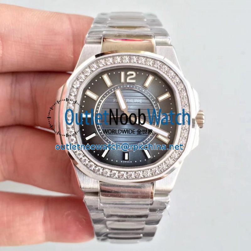 Replica Patek Philippe Nautilus Ladies 7010/1G-010 JJ Stainless Steel & Diamonds Blue Dial Swiss Quartz E23-250 S C