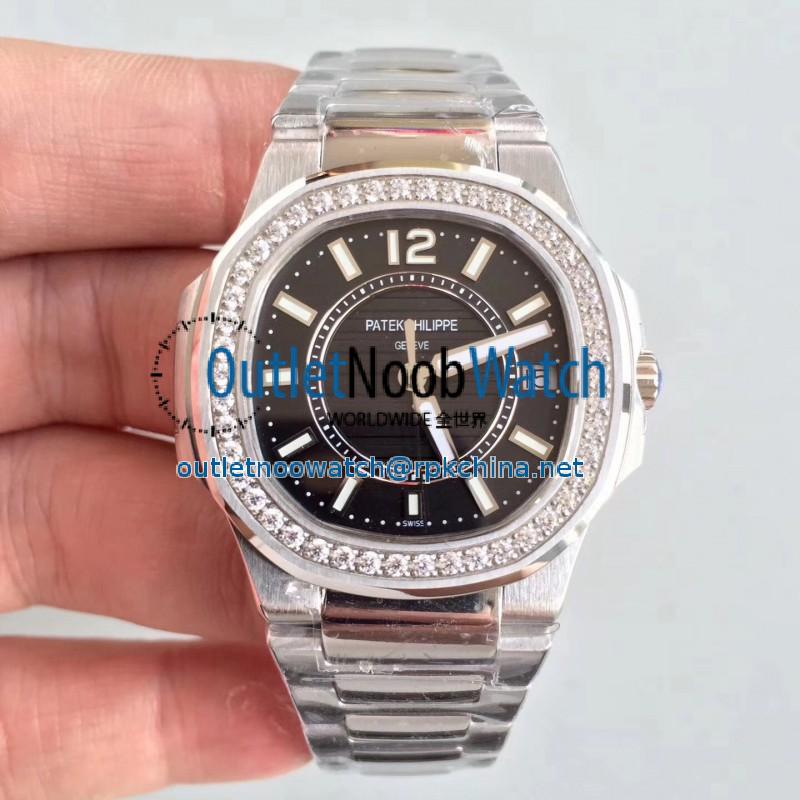 Replica Patek Philippe Nautilus Ladies 7010/1G-010 JJ Stainless Steel & Diamonds Black Dial Swiss Quartz E23-250 S C