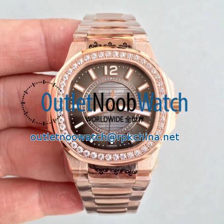 Replica Patek Philippe Nautilus Ladies 7010/1R-010 JJ Rose Gold & Diamonds Brown Dial Swiss Quartz E23-250 S C