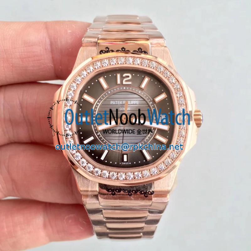 Replica Patek Philippe Nautilus Ladies 7010/1R-010 JJ Rose Gold & Diamonds Brown Dial Swiss Quartz E23-250 S C