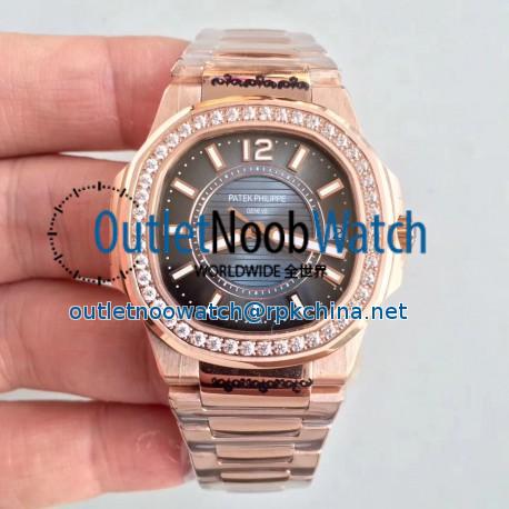 Replica Patek Philippe Nautilus Ladies 7010/1R-010 JJ Rose Gold & Diamonds Blue Dial Swiss Quartz E23-250 S C