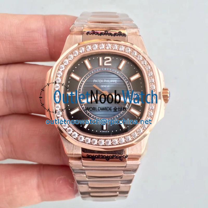 Replica Patek Philippe Nautilus Ladies 7010/1R-010 JJ Rose Gold & Diamonds Blue Dial Swiss Quartz E23-250 S C