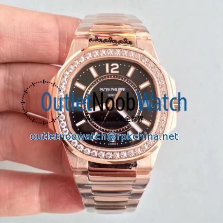 Replica Patek Philippe Nautilus Ladies 7010/1R-010 JJ Rose Gold & Diamonds Black Dial Swiss Quartz E23-250 S C