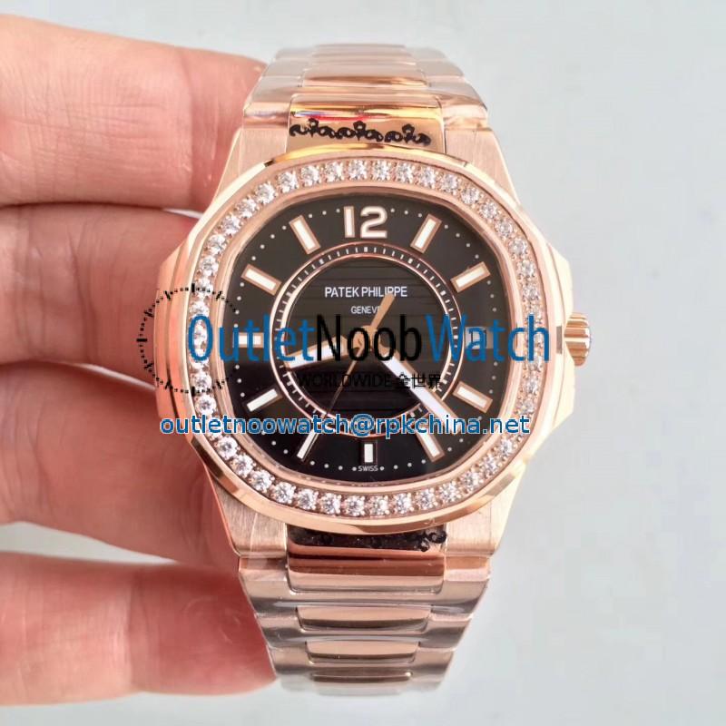 Replica Patek Philippe Nautilus Ladies 7010/1R-010 JJ Rose Gold & Diamonds Black Dial Swiss Quartz E23-250 S C