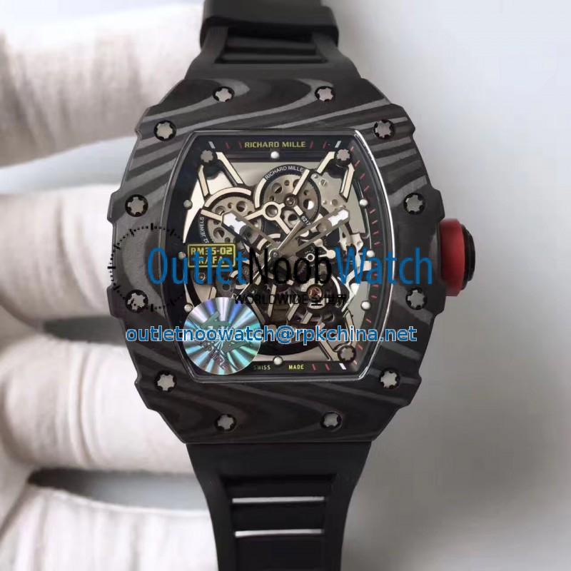 Replica Richard Mille RM35-02 Rafael Nadal KV Forged Carbon Black Skeleton Dial M6T51