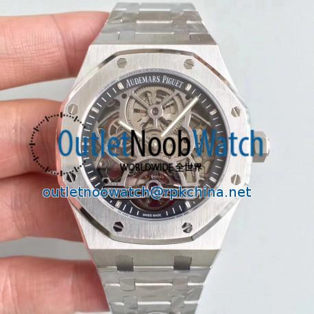 Replica Audemars Piguet Royal Oak Tourbillon Extra-Plate Squelette 26518 JF Stainless Steel Black Skeleton Dial Swiss 2924