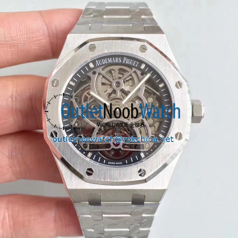 Replica Audemars Piguet Royal Oak Tourbillon Extra-Plate Squelette 26518 JF Stainless Steel Black Skeleton Dial Swiss 2924