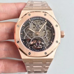 Replica Audemars Piguet Royal Oak Tourbillon Extra-Plate Squelette 26518 JF Rose Gold Black Skeleton Dial Swiss 2924