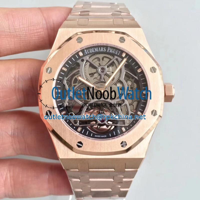 Replica Audemars Piguet Royal Oak Tourbillon Extra-Plate Squelette 26518 JF Rose Gold Black Skeleton Dial Swiss 2924