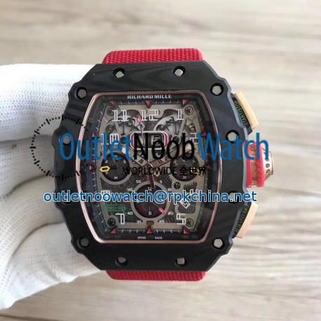 Replica Richard Mille RM011-03 Flyback Chronograph KL Forged Carbon Black Skeleton Dial Swiss 7750