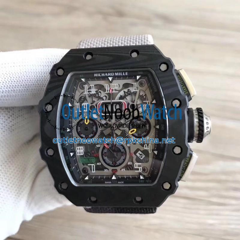 Replica Richard Mille RM011-03 Flyback Chronograph KL Forged Carbon Black Skeleton Dial Swiss 7750