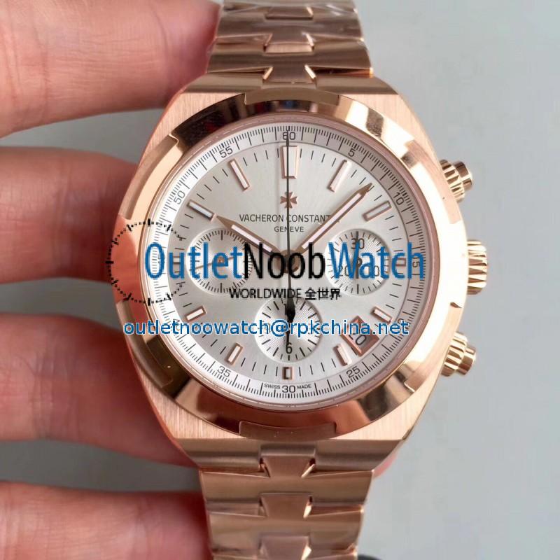 Replica Vacheron Constantin Overseas Chronograph 5500V/000R-B074 JF Rose Gold Silver Dial Swiss 7750